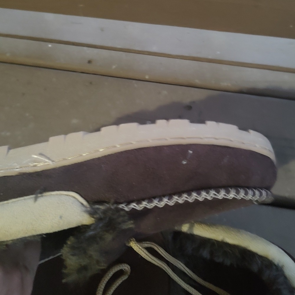 Brown Faux Suede Moccasin Slippers Faux Fur Lined Size S 8-9 SKU 10088005